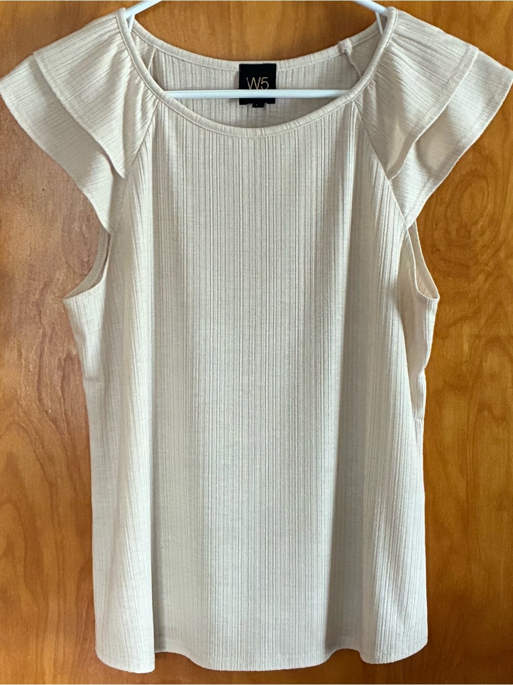 Cream colored flutter sleeve neutral top to pair with skirts and pants-Size L